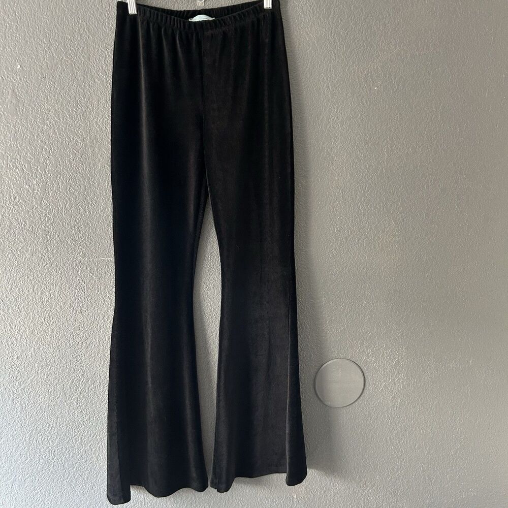 Chatoyant Goth Chic Black Corduroy Stretch Velvet Flare Pant 70s Hippie Disco L
